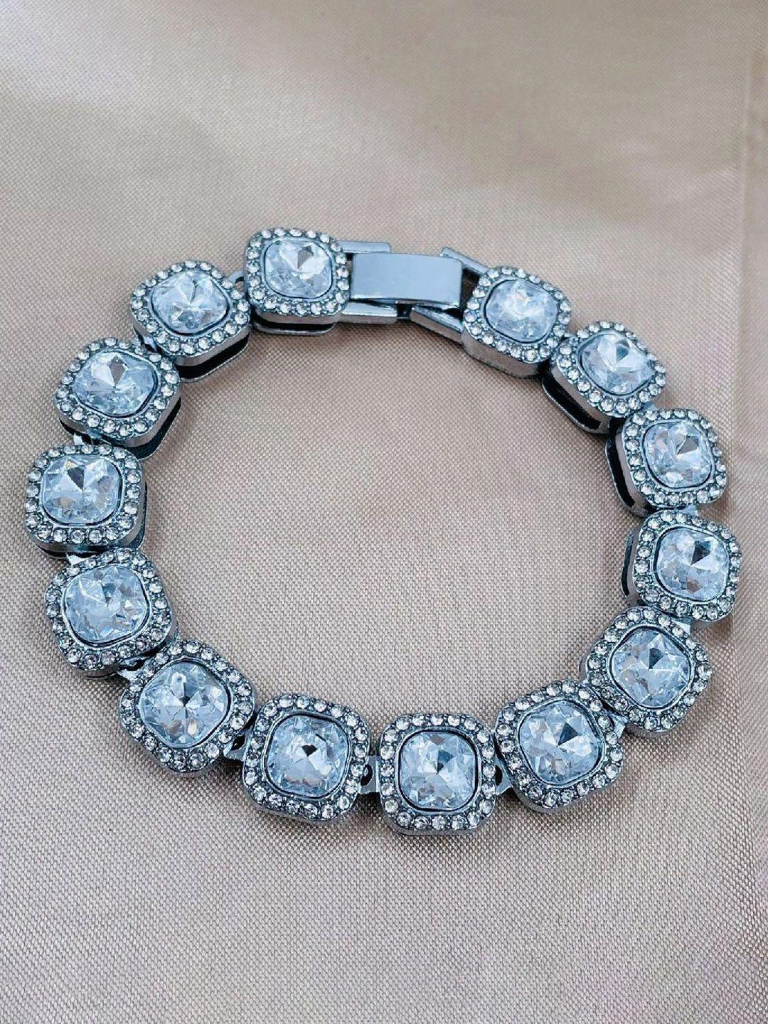zivom women silver-toned & white crystals silver-plated link bracelet