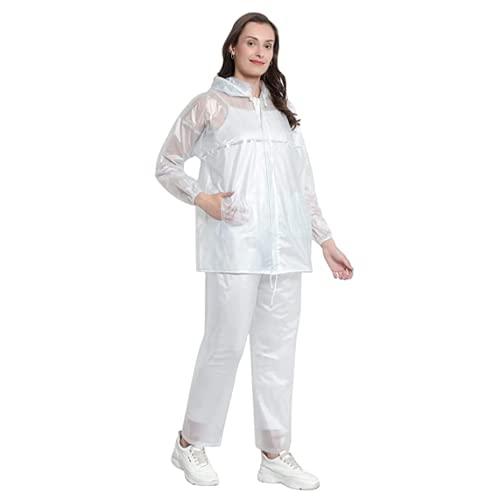 ziya fashion waterproof rain coat for women with pants polyester (white)