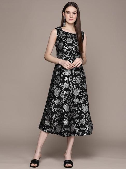 ziyaa black floral print a-line dress