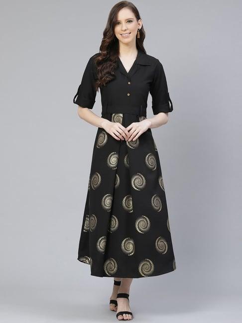 ziyaa black printed maxi dress
