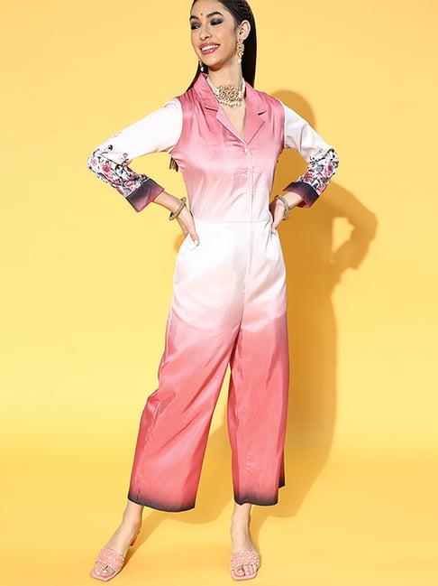 ziyaa pink & white floral print jumpsuit
