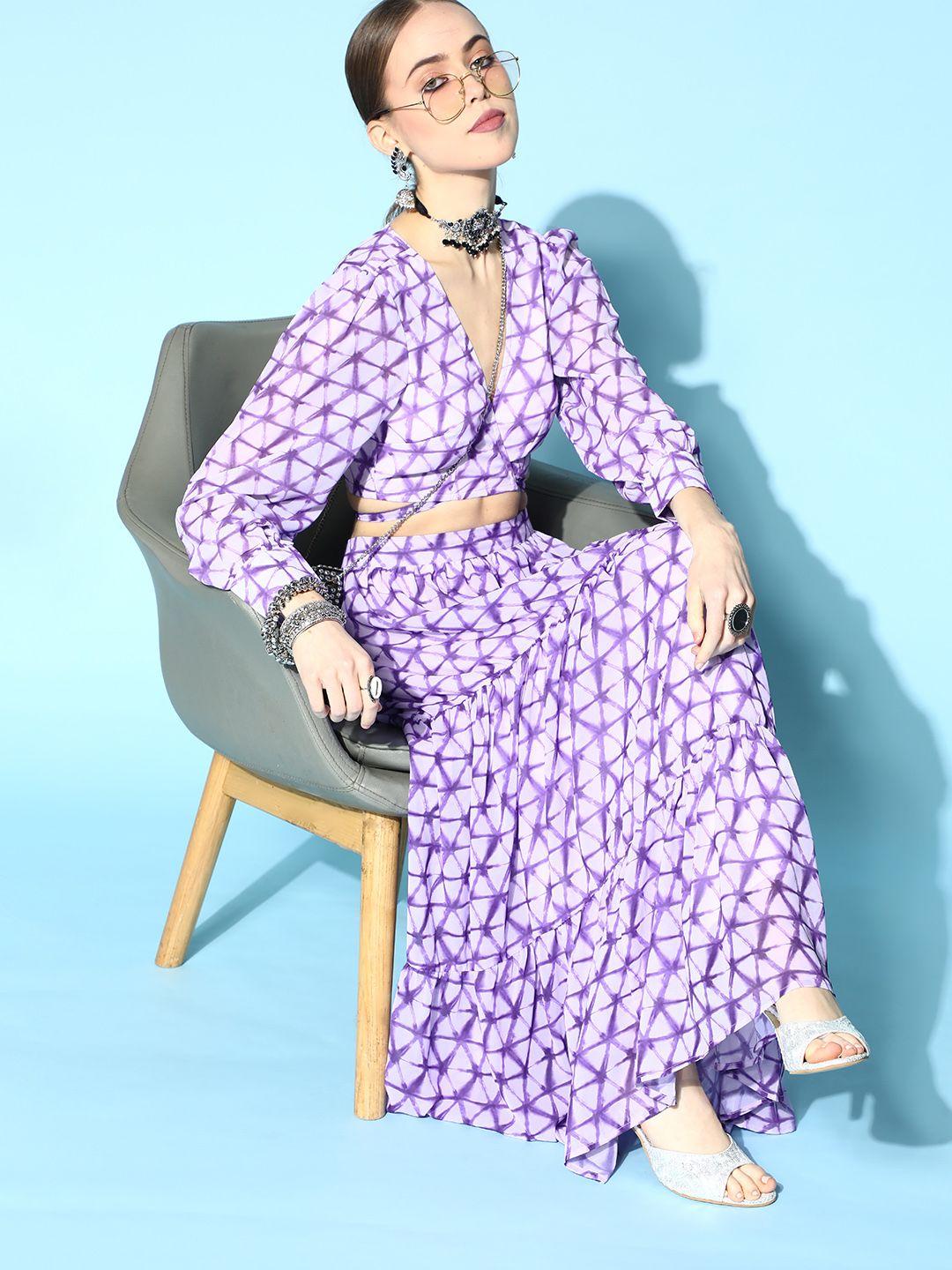 ziyaa-women-elegant-lavender-self-design-top-with-skirt