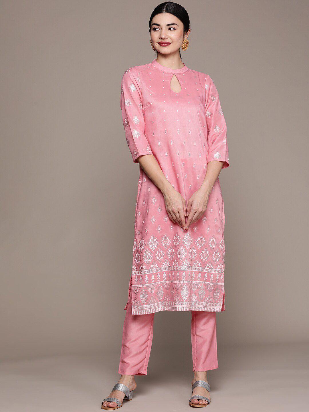 ziyaa women ethnic motifs printed kurta with trousers