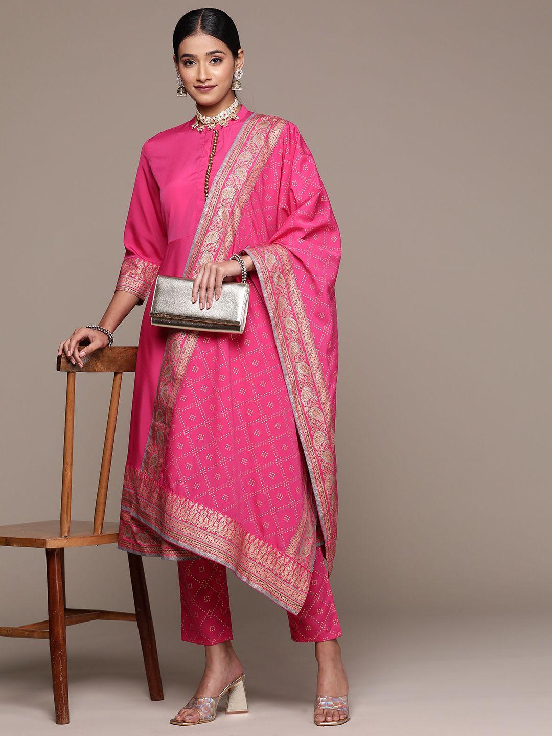 ziyaa women ethnic motifs printed regular kurta with trousers & with dupatta