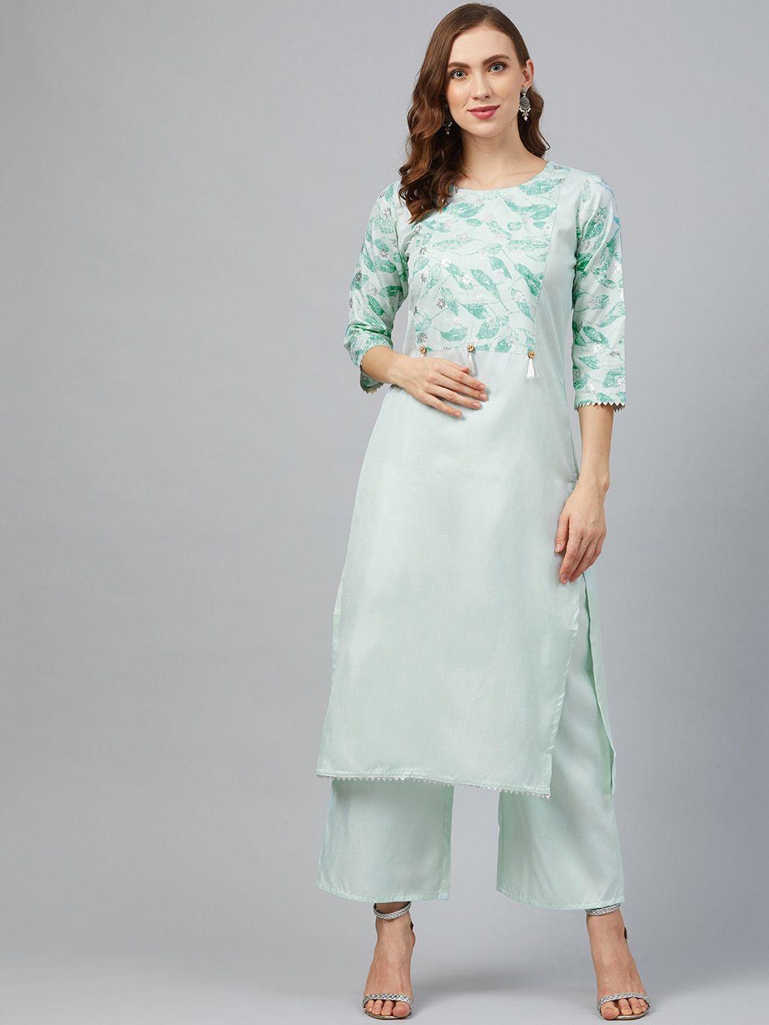 ziyaa-women-green-printed-straight-kurta