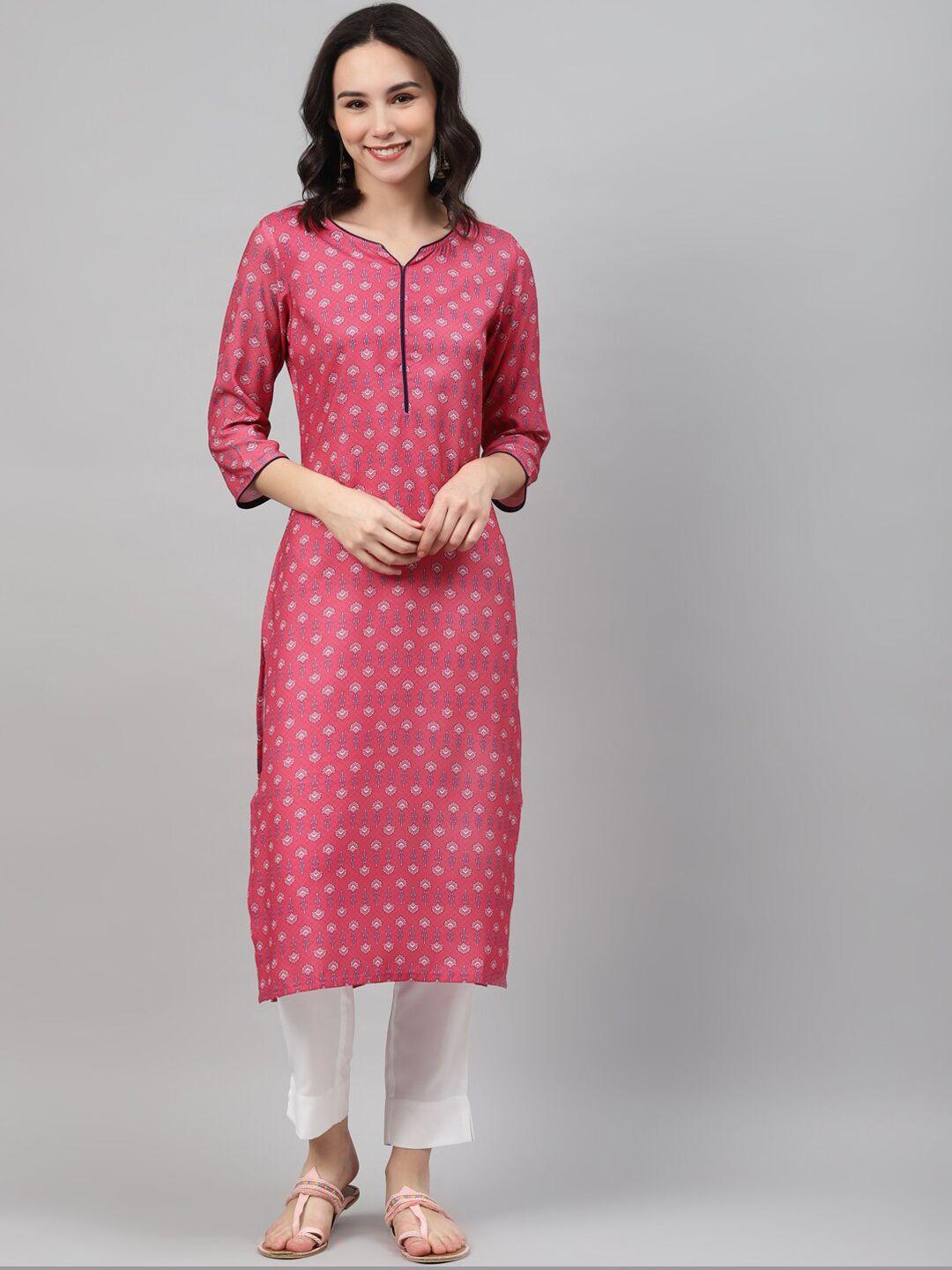 ziyaa women pink ethnic motifs printed kurta with trousers