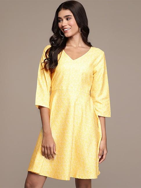 ziyaa yellow floral print a-line dress