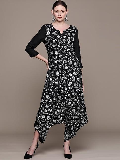 ziyaa black floral print jumpsuit