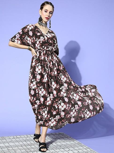 ziyaa black floral print maxi dress