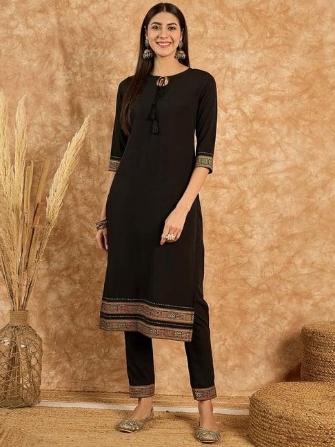 ziyaa black printed kurta pant set