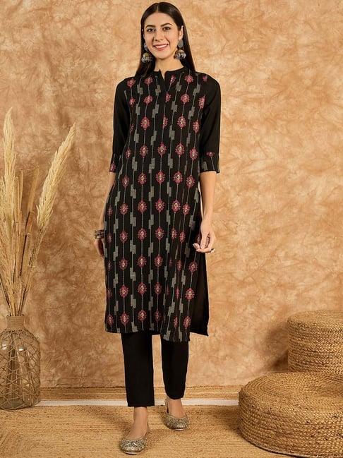 ziyaa black printed kurta pant set