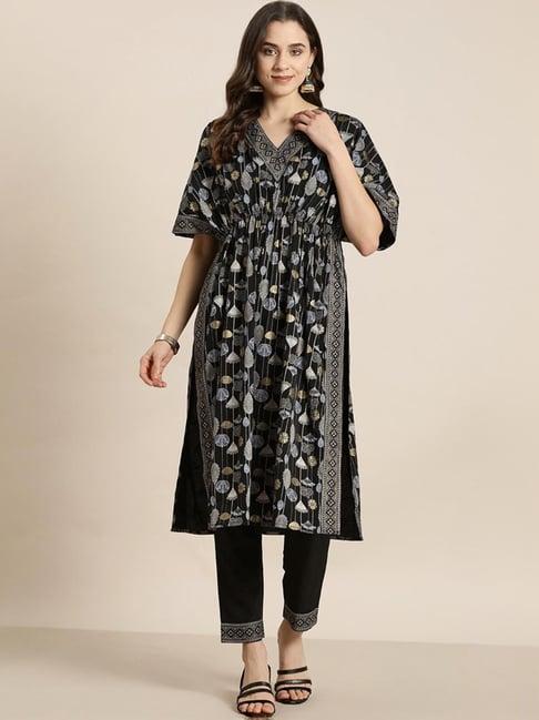 ziyaa black printed kurta pant set