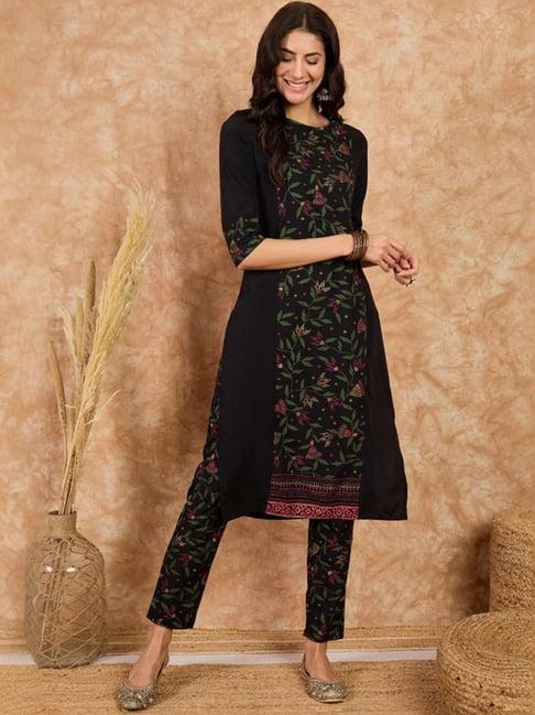 ziyaa black printed kurta pant set