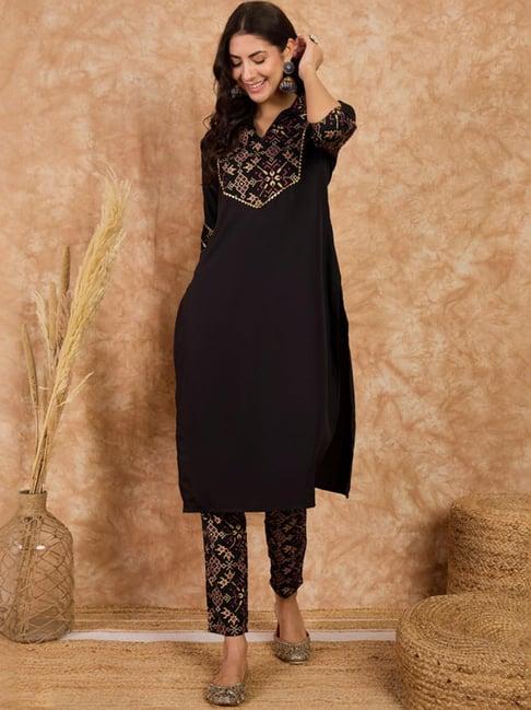 ziyaa black printed kurta pant set