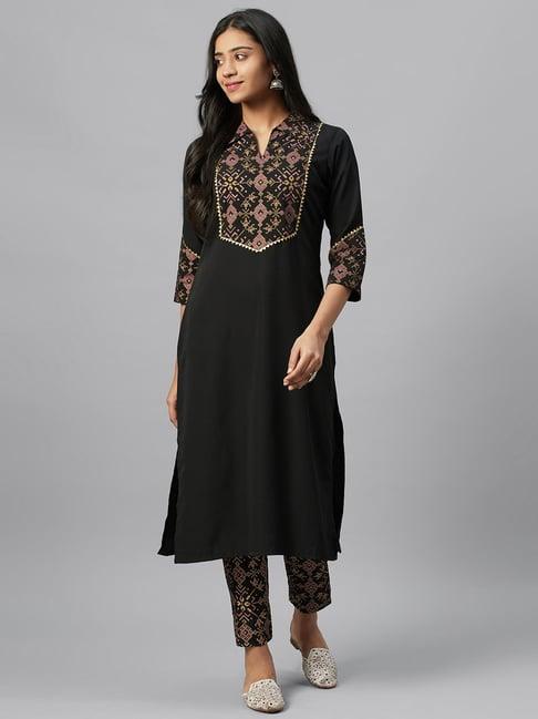 ziyaa black printed straight kurta