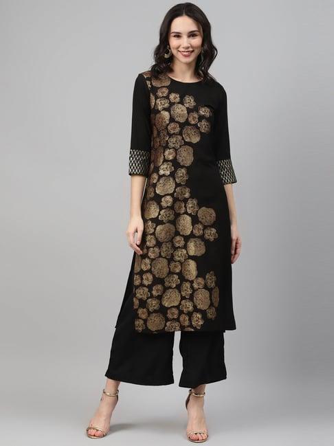 ziyaa black printed straight kurta