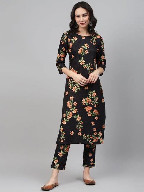 ziyaa black printed straight kurta