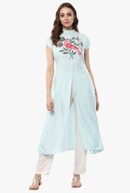 ziyaa blue printed crepe kurta