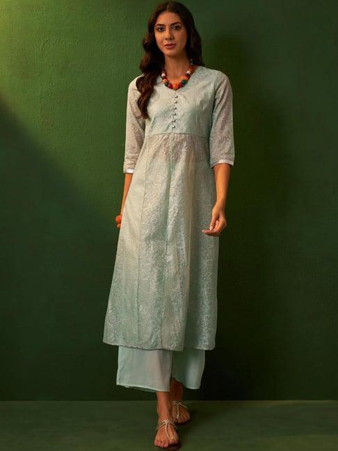 ziyaa blue printed kurta palazzo set