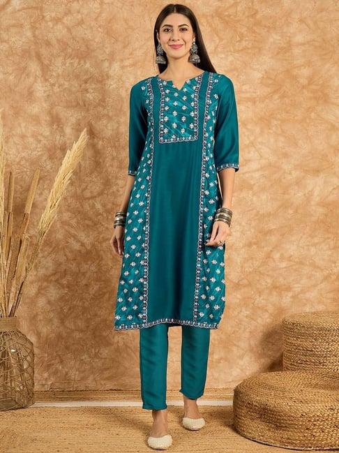 ziyaa blue printed straight kurta