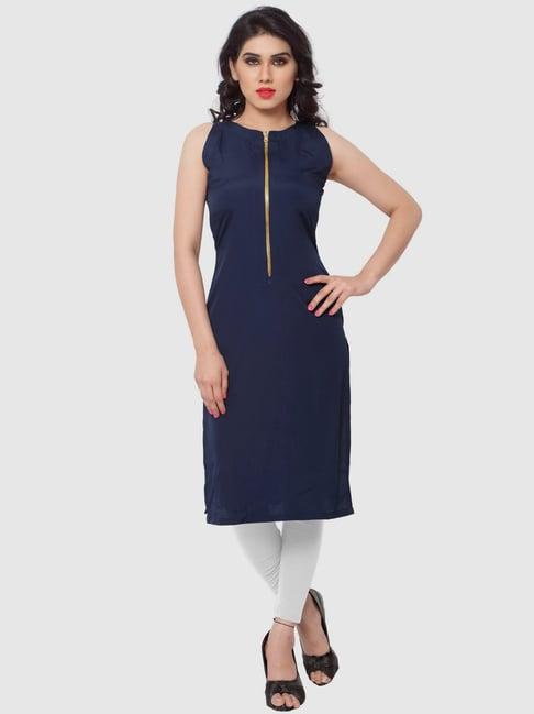 ziyaa blue regular fit straight kurta