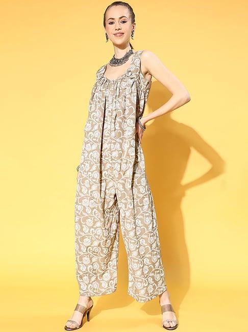 ziyaa brown floral print jumpsuit