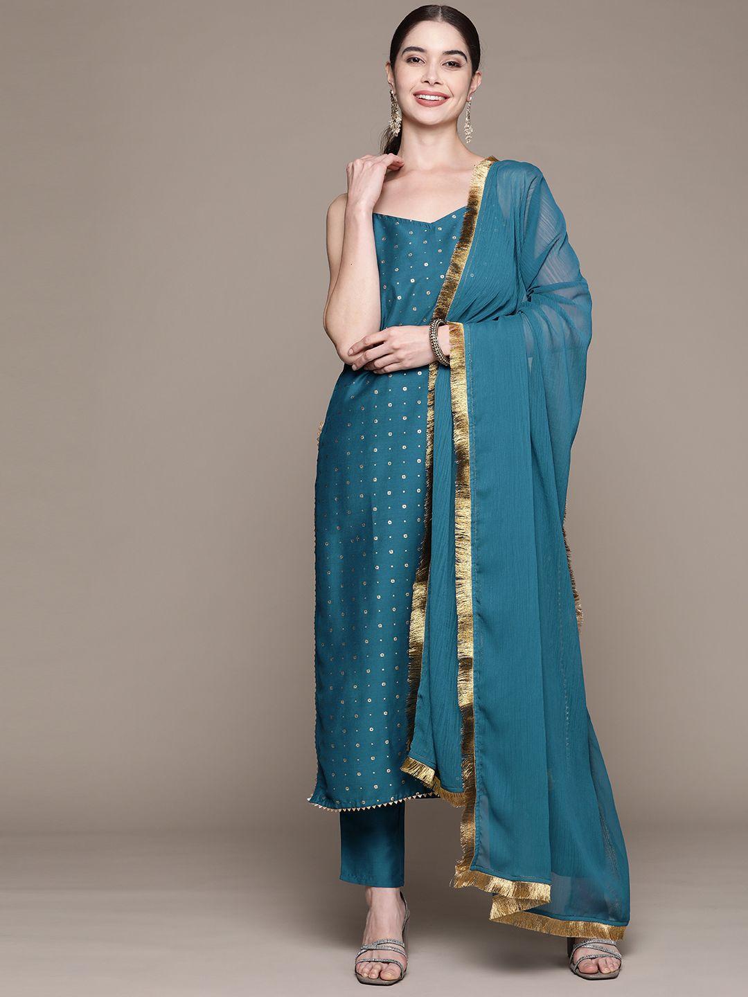 ziyaa ethnic motifs printed kurta with trousers & dupatta