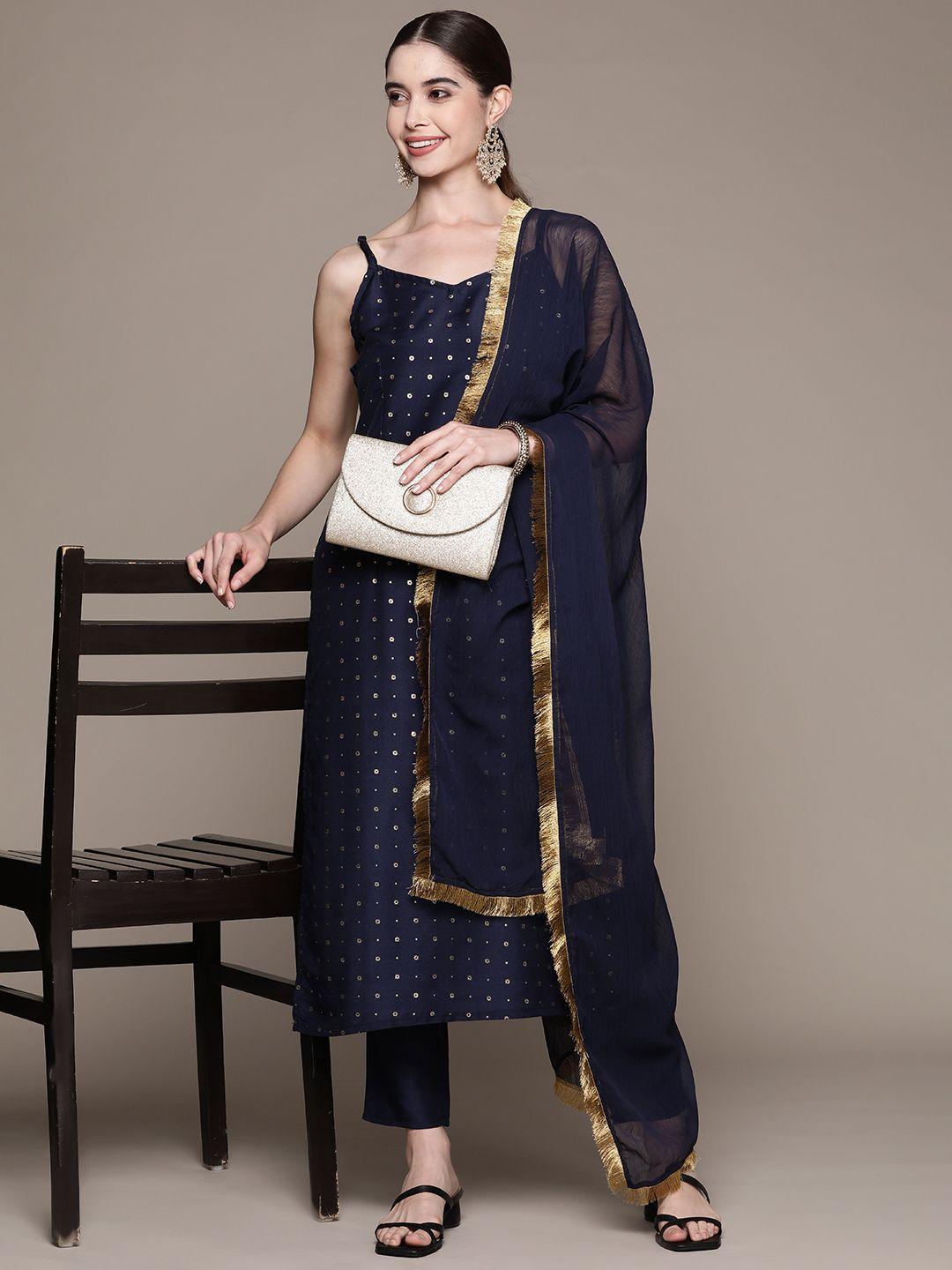 ziyaa ethnic motifs printed kurta with trousers & dupatta