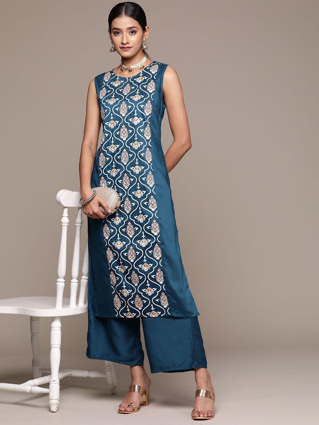 ziyaa ethnic motifs printed regular kurta with palazzos