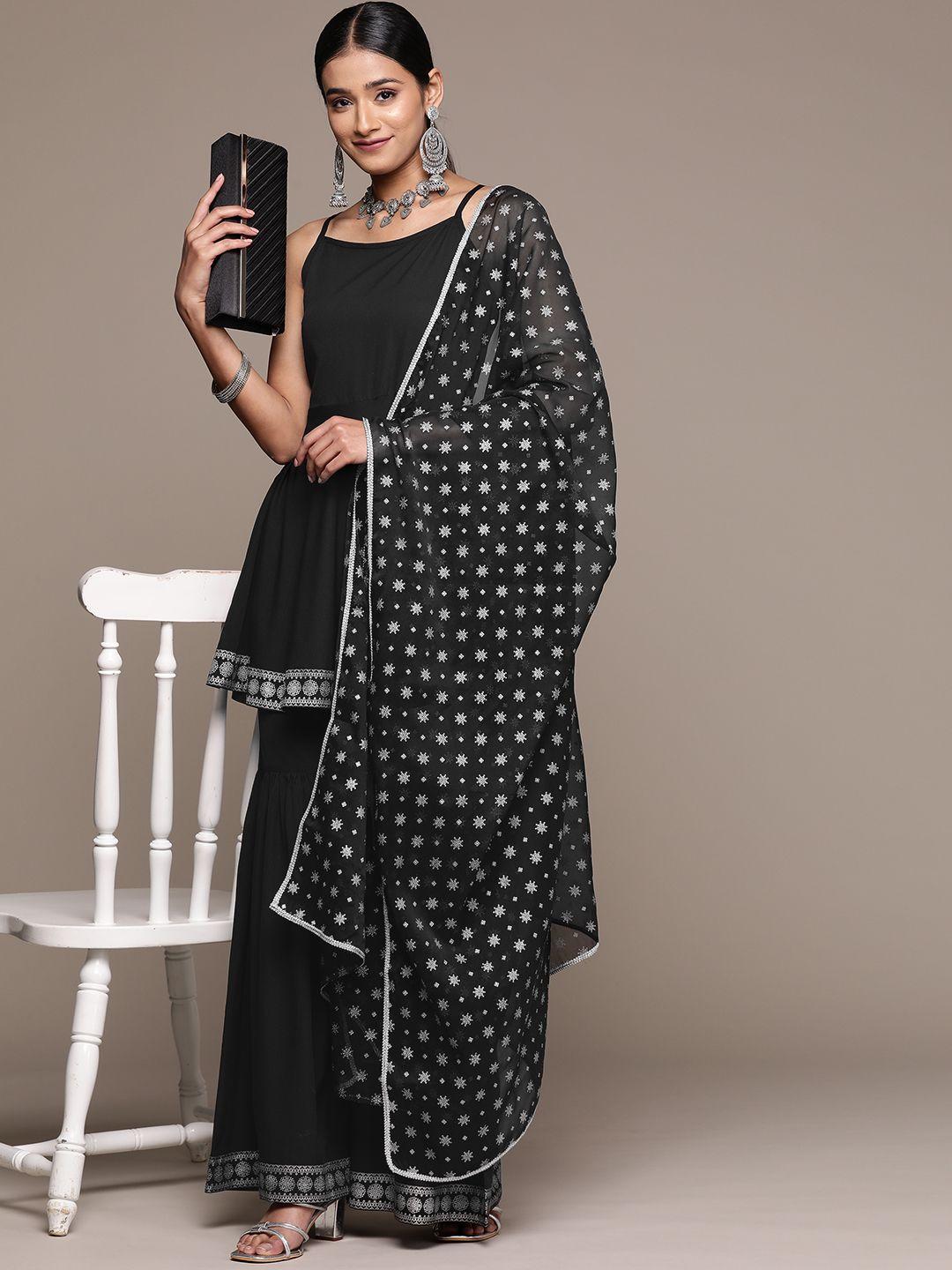 ziyaa ethnic motifs printed regular kurta with sharara & with dupatta