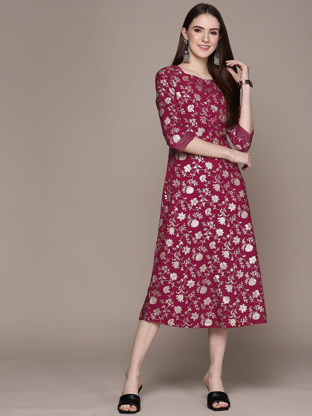 ziyaa floral crepe ethnic midi ethnic dress