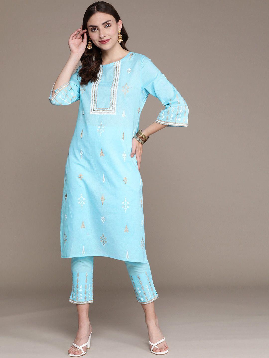 ziyaa floral printed pure cotton kurta with trousers