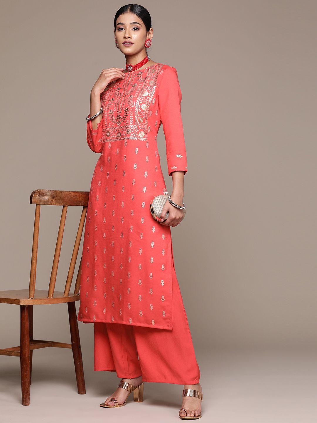 ziyaa floral printed regular kurta with palazzos