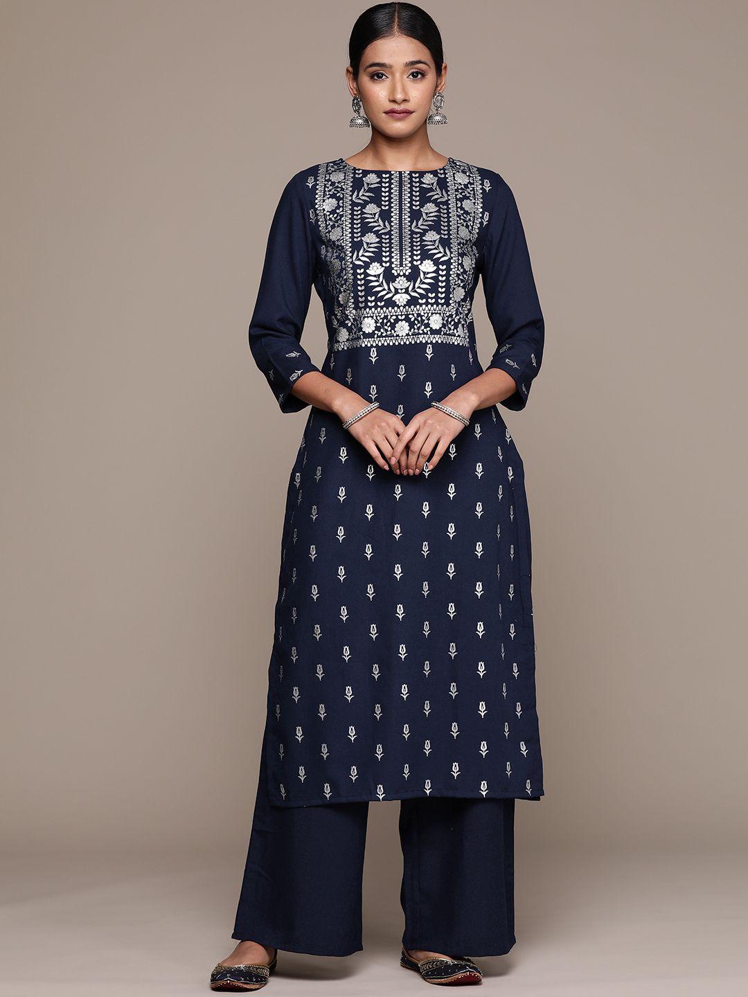 ziyaa floral printed regular kurta with palazzos