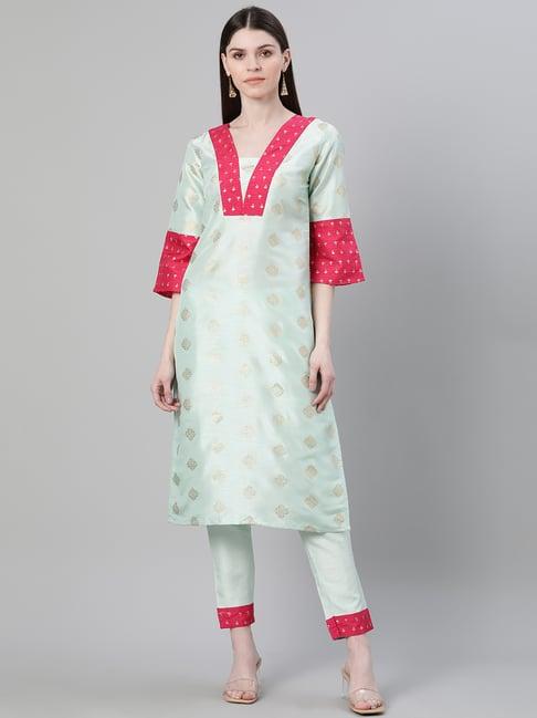 ziyaa green printed kurta pant set