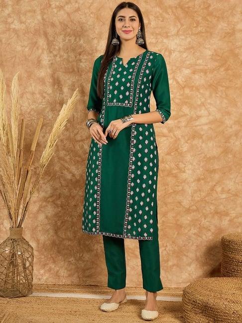 ziyaa green printed straight kurta