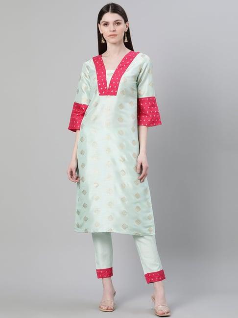 ziyaa green printed straight kurta