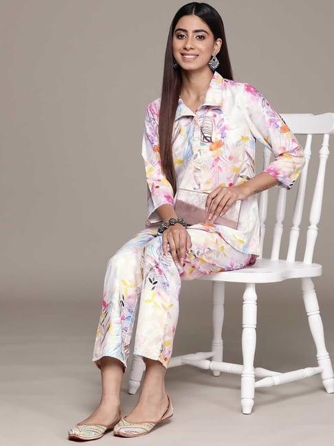 ziyaa light pink printed kurti pant set