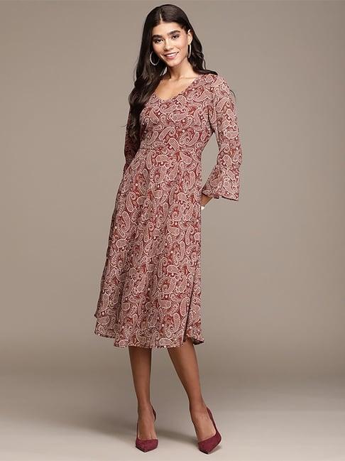 ziyaa maroon paisley print a-line dress