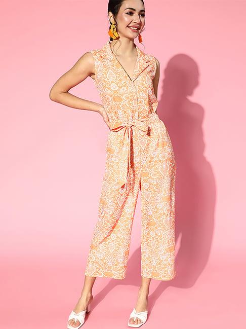 ziyaa orange floral print jumpsuit