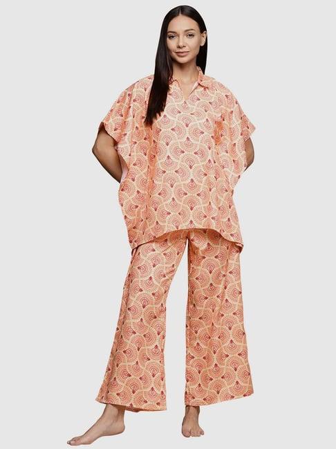 ziyaa orange printed kaftan pyjama set