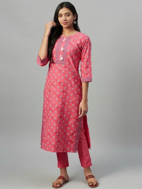 ziyaa peach printed straight kurta