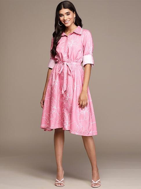 ziyaa pink floral print a-line dress