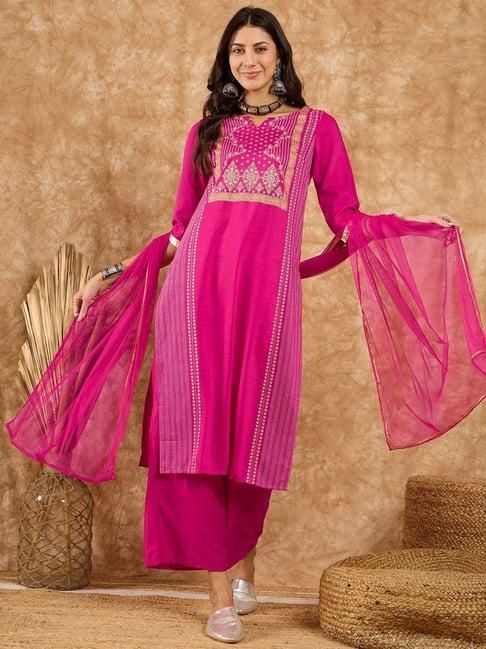 ziyaa pink printed kurta with palazzo & dupatta