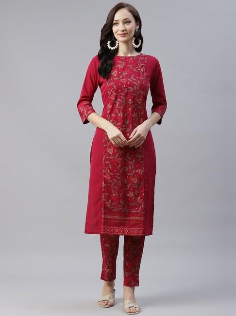 ziyaa pink printed straight kurta