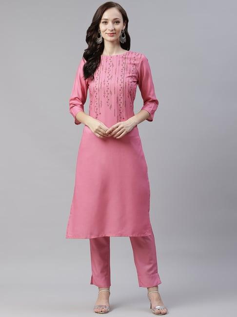 ziyaa pink printed straight kurta