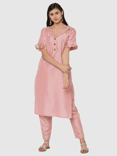 ziyaa pink regular fit straight kurti