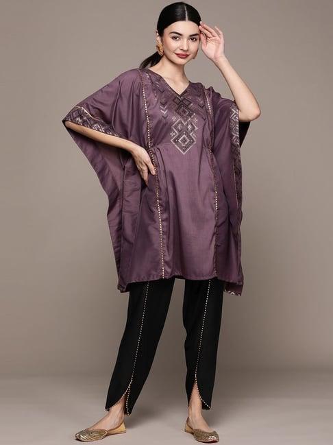 ziyaa purple & black printed kaftan pant set