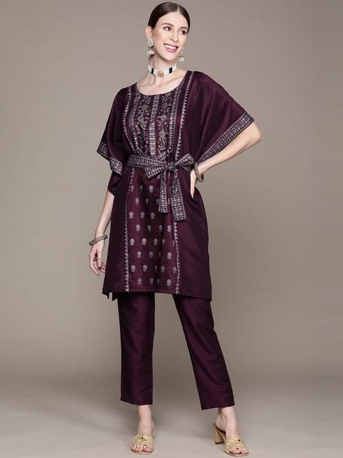 ziyaa purple floral print kaftan pant set