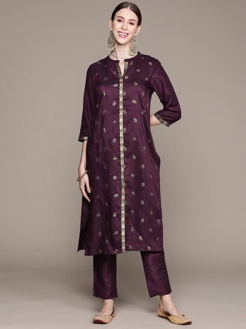 ziyaa purple floral print kurta pant set